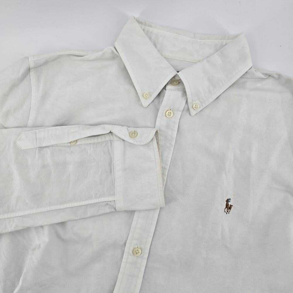 Ralph Lauren White Button Down Dress Shirt LS Mens Classic Flesh Pony XL
